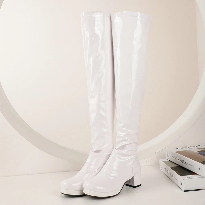 Women's Over the Knee Boots Zipper Halloween Costume Party Patent Leather Shoes - Image 4 of 4