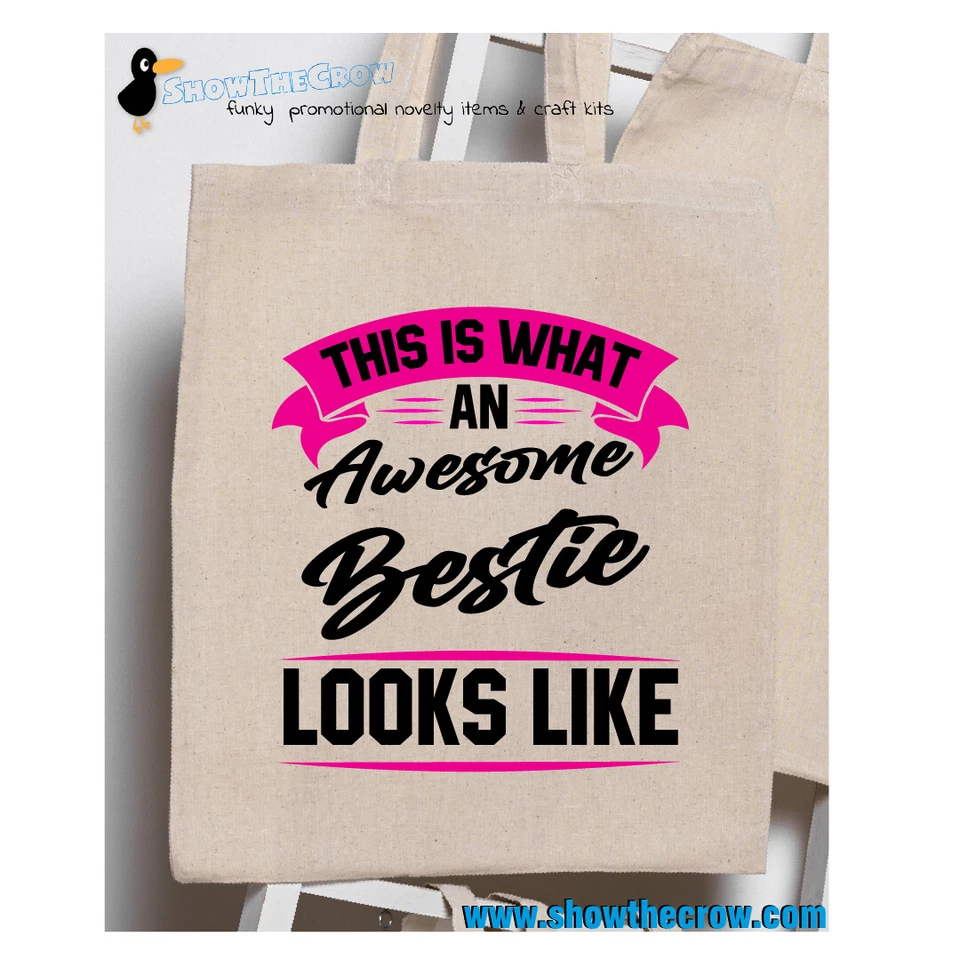 SHIOWTHECROW.COM "This Is What An Awesome Bestie Looks Like" 100% Premium Cotton Tote Gift Sho...