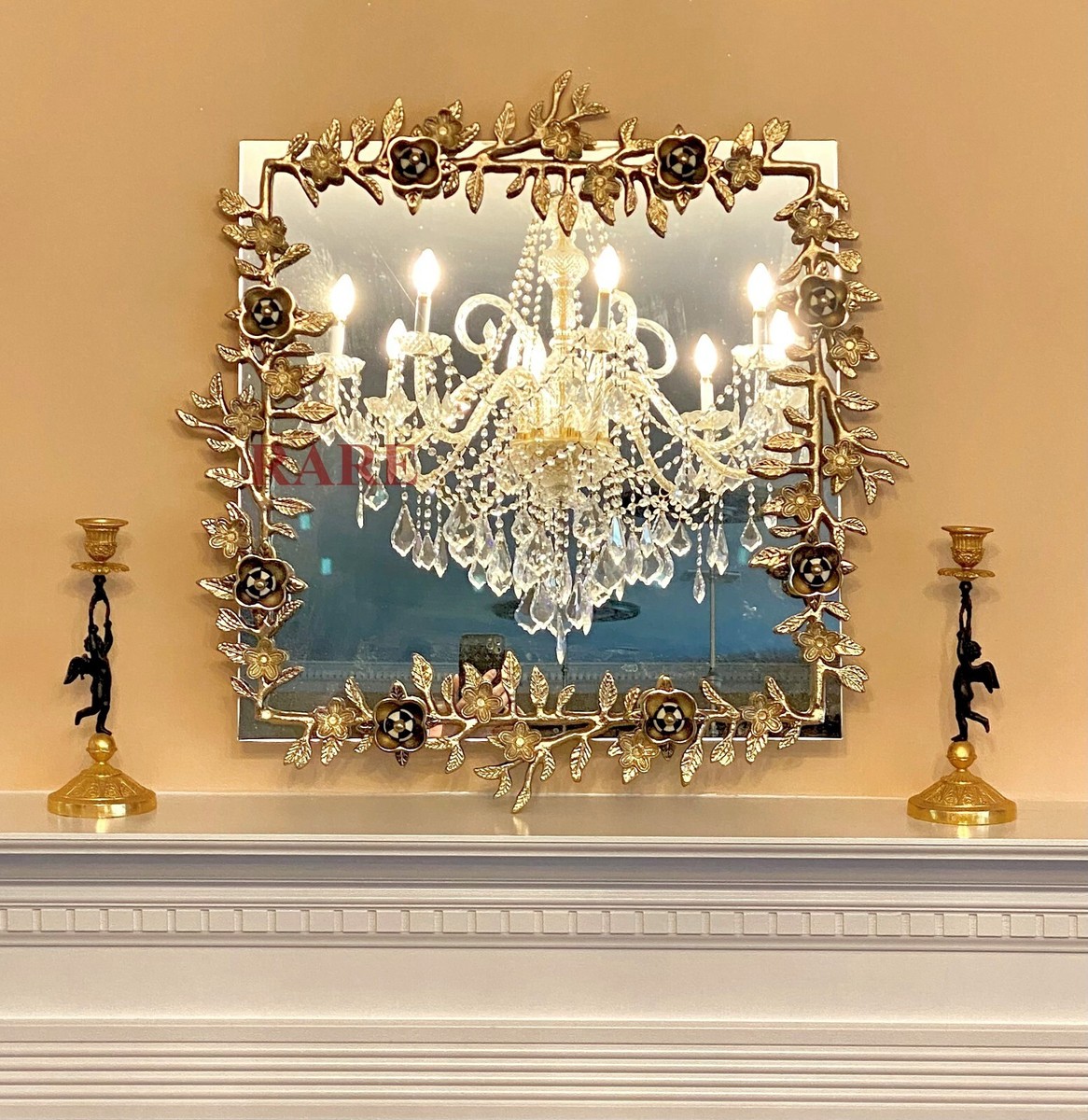 MacKenzie Childs Petal Square Gold Wall Mirror Courtly Check