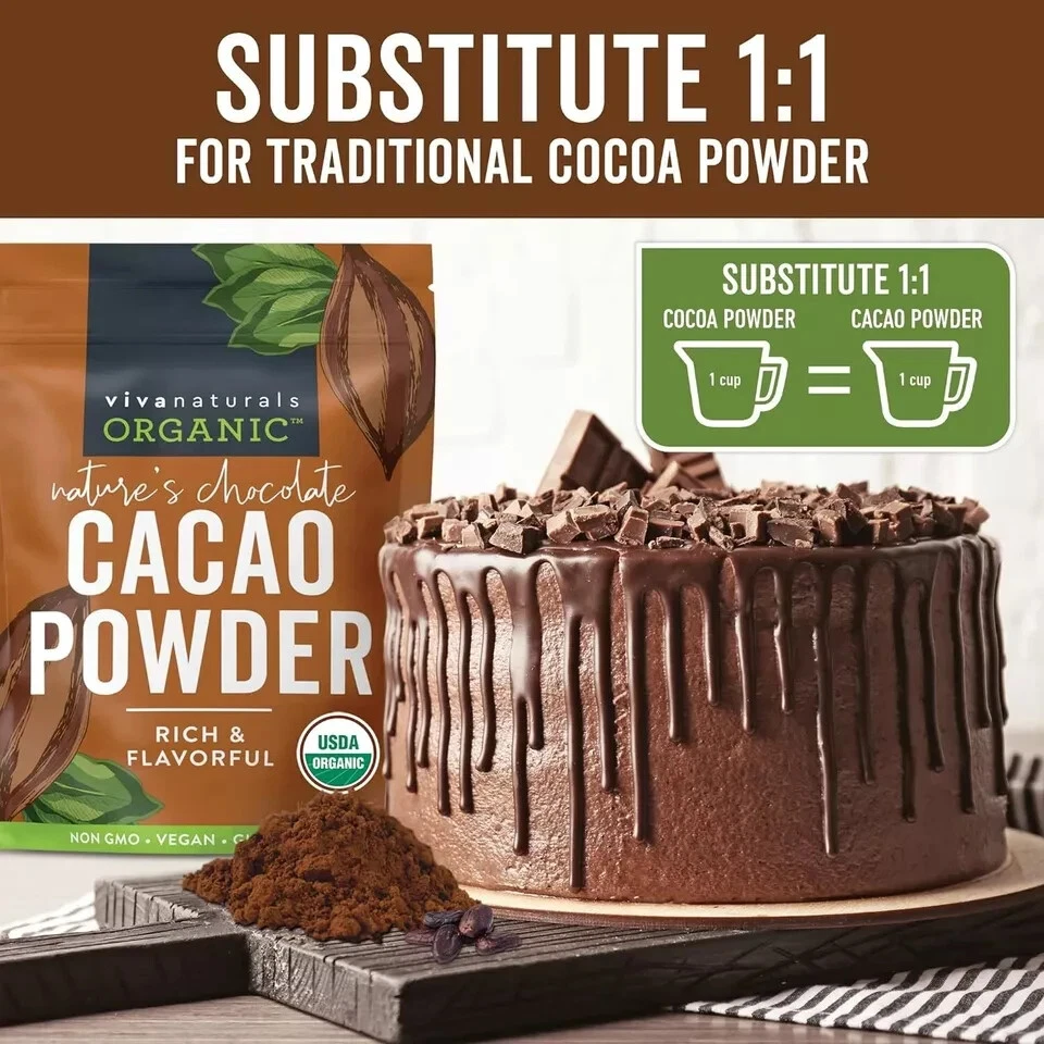 Cacao orgánico en polvo, 1 lb - Cacao en polvo sin azúcar con rico chocolate negro Fl Foto 4 de 4