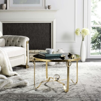 SAFAVIEH Elisha Gold Leaf Round Coffee Table Glass Ball | Gold / Black |