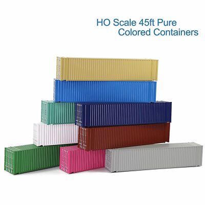 9pcs Different Colored HO Scale 1:87 45ft Blank Shipping Container 45' Cargo Box