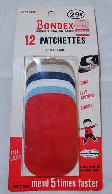Vintage Iron-On Fabric Mend and Repair Patchettes Bondex Patches 12 qty.      R
