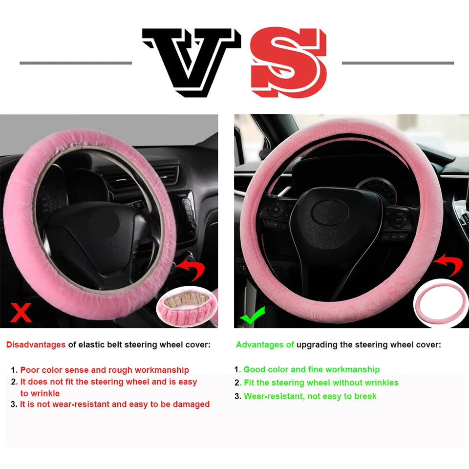 Cubierta de volante difusa de felpa gris antideslizante cinturón de seguridad almohadilla para el hombro ROSA coche Foto 3 de 4