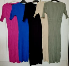 Marks and Spencer Stretchy Ribbed Short Sleeve Fitted Midi Dress M & S