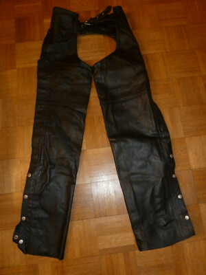Western Chaps Glattleder Schwarz Biker Motorradhose Reithose Lederhose