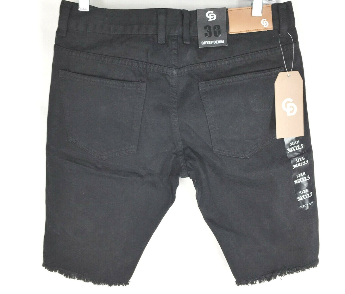 猫さん Crysp Denim Men's Distressed Black Biker Shorts NWT Size 30