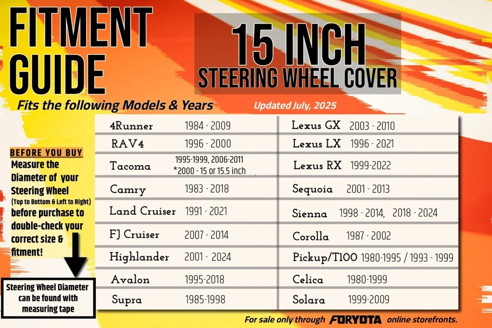 方向盘盖 15 英寸复古条纹适用于丰田雷克萨斯 TRD LRD 4Runner GX RX LX — 第 3/4 张图片
