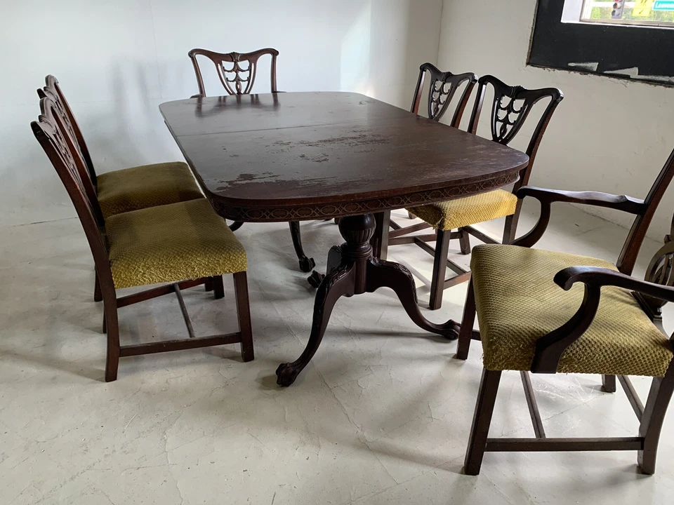 Juego de sillas de comedor antiguas mesa caoba Chippendale garra pie Mission Nouveau Foto 4 de 4