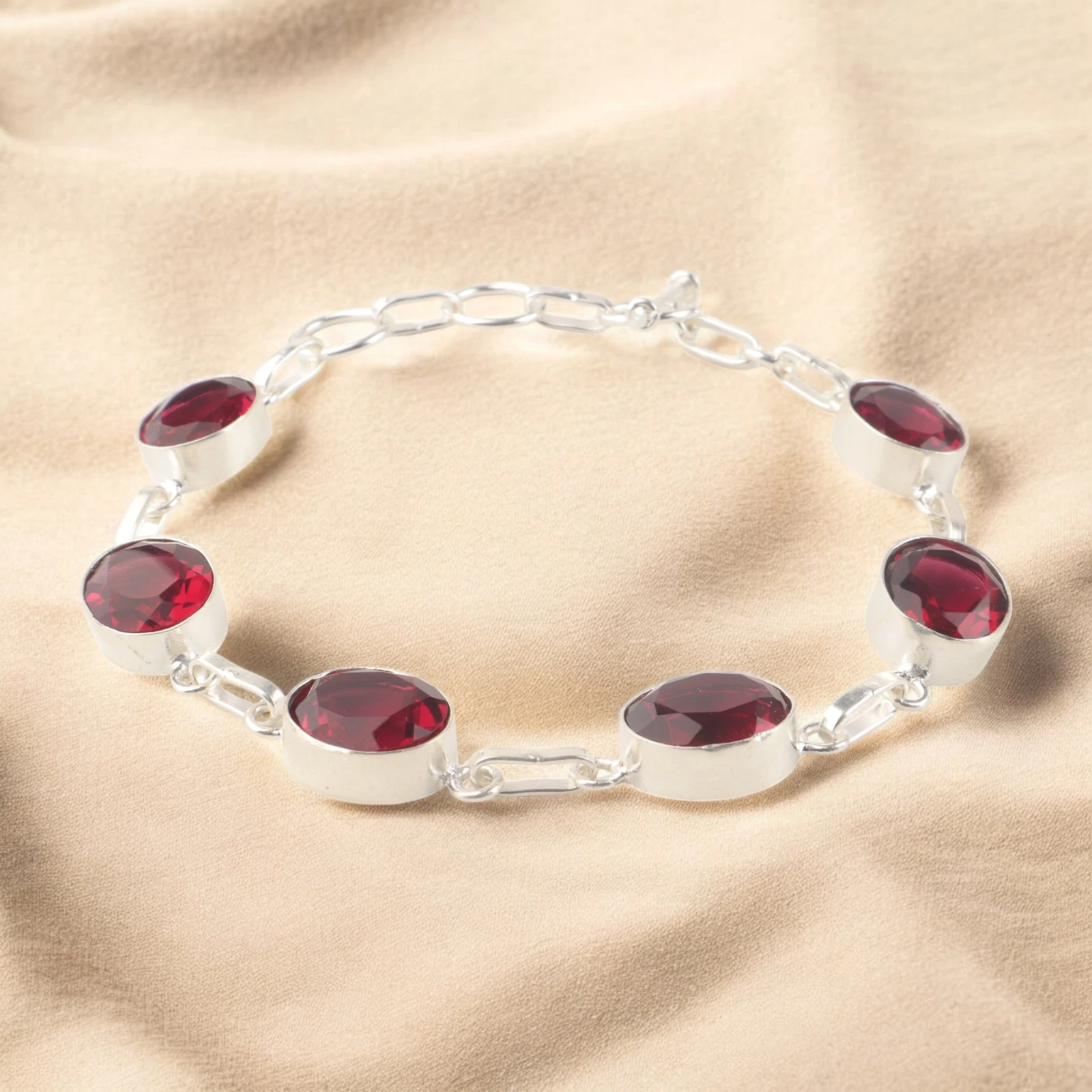 VALENTINO Bracciale matrimonio fatto a mano gioielli argento sterling 925 pietra preziosa rubellite rosa 9"