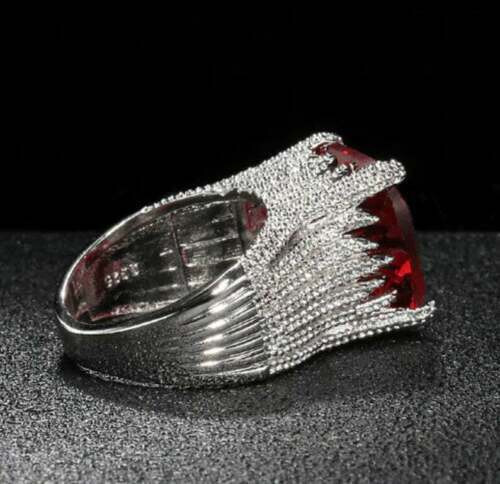 Lab Created Solitaire Style With Red Cushion & White Shape Gemstone Women's Ring - Picture 3 of 6