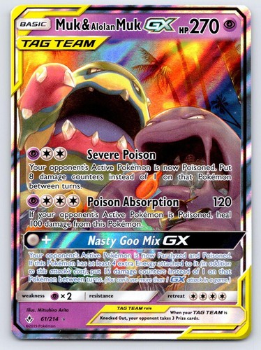 Muk & Alolan Muk GX 61/214 Holo Ultra Rare Unbroken Bonds Pokemon Lightly Played