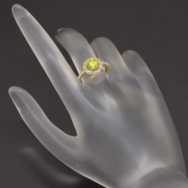 Anillo de diamantes talla rosa diamante verde manzana K18YG 0,854ct FVYG I3 D0,36ct - Auténtico f Foto 3 de 4