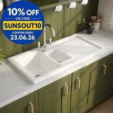 Reginox Traditional Kitchen Sink Ceramic 1.5 Bowl White Reversible Waste RL301CW