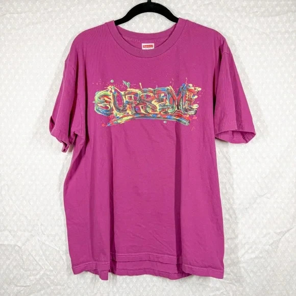 Supreme Men T Shirt Sz M Dark Pink Graffiti Logo Graphic Print 