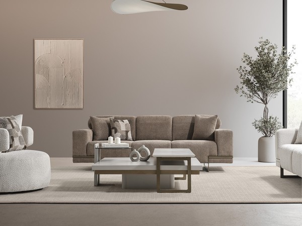 Modernes Beiges Stoffsofa FüR Wohnzimmer, 4-Sitzer, Elegantes Design-image
