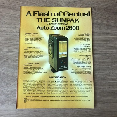 CAMS58 MAGAZIN WERBUNG 11X8 THE SUNPAK AUTO-ZOOM 2600 BLITZGERÄT