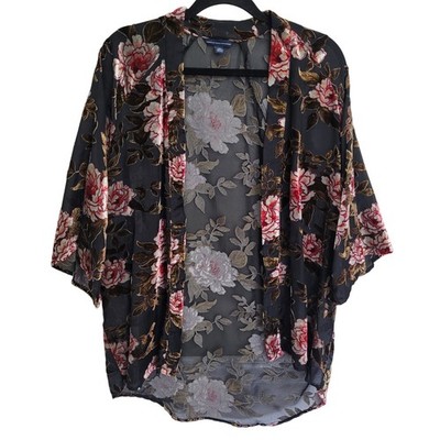 American Eagle Velvet Burnout Mesh Rose Floral Whimsigoth Open Cardigan Women XS