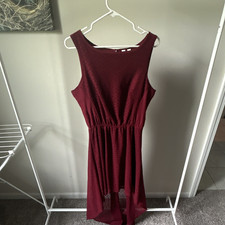 Alya Burgundy Lace Sleeveless Ball Gown Dress L Knee Length Elastic Waist