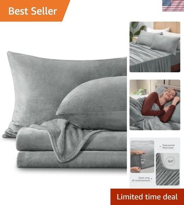 Fleece Sheets Queen Size Bed Set, Super Soft and Warm Plush Flannel-Like Quee...