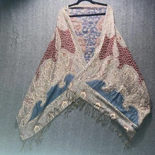 Blue Red Tan 100% Pashmina Scarf Fringed Wrap Shawl Paisley 70x28 Boho Bohemian
