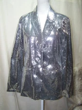 Eivissa Sequin Jacket Blazer Party Holiday Festive Silver Medium