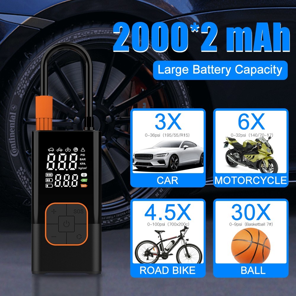 Gonfiatore Pneumatici Auto Senza Fili Digitale USB Ricaricabile Pompa Compressore Aria Pneumatici Uk - Miniatura 5