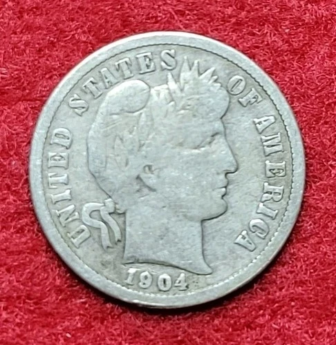 1904 S Silver Barber 10c Dime Good