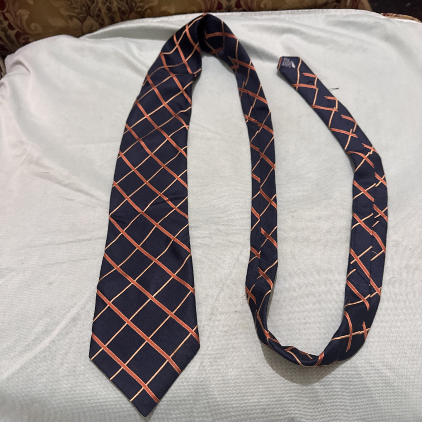 Nautica Silk Blue And Orange Checkers Neck Tie