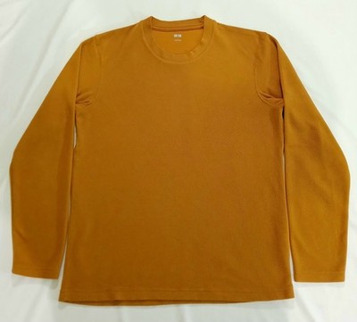 Uniqlo Heattech Fleece Long Sleeve Shirt Small Mens Tan Brown Lightweight 