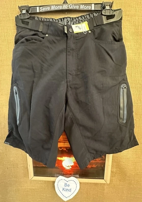 Zoic adult unisex L cycling short removable pad pockets zipper solid stretch-bri