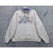 VTG 90s Floral Granny Sweatshirt Size LG Cottage Boho Grandma Retro USA Gray
