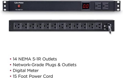 CyberPower PDU15M2F12R Metered Power Distribution Unit 100-125V/15A ~ 14 Outlets - Afbeelding 3 van 4