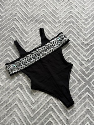 David Koma Designer-Body mit Spiegel-Verzierung Schwarz Größe Xs Neu