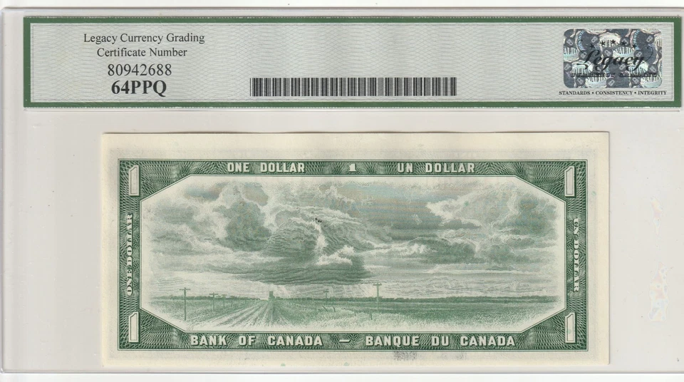 Bank of Canada BC-37b ONE DOLLAR NOTE GRADE MS-64 PPQ NEW VERY CHOICE - Image 2 of 2