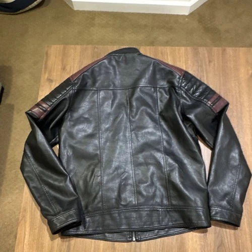 Soft Retro Distortion Black Men's L Zip Biker Jacket  Pockets Short Solid image 3
