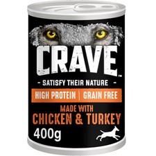 24 x 400g Crave Natural Grain Free Adult Dog Food Tins Chicken & Turkey in Loaf 4.31 per kilo