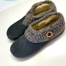 Clarks 9M Knitted Collar Clogs Suede Fur-Lined Hard-Bottom Slippers Gray EUC