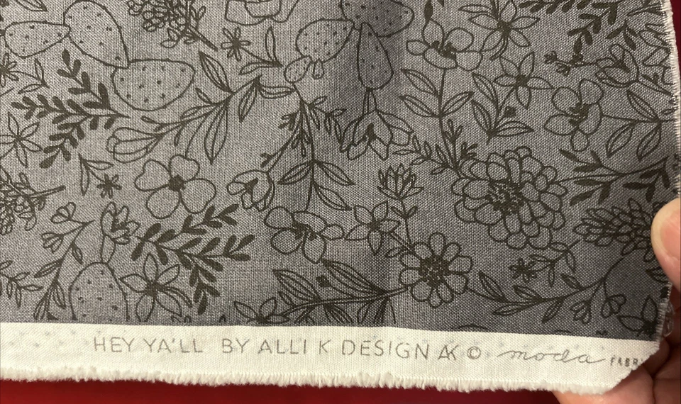 1 Yd MODA FABRICS #11513 HEY YALL By Alli K Texas Floral Black on Gray - Image 3 of 4