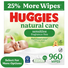 Wipes, Unscented, 3 Baby Huggies Natural Care Sensitive Pack,