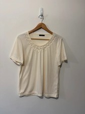 Top donna panna BM scollo ricamato manica corta - taglia media