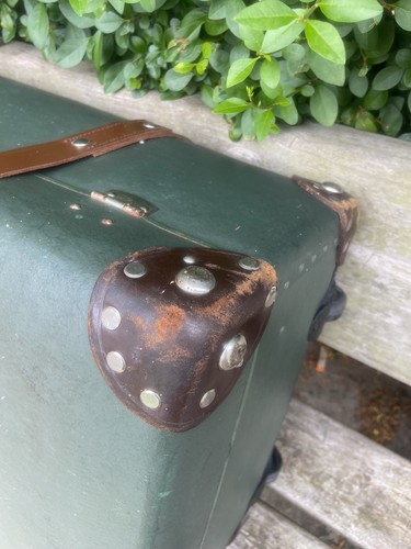 Rare Globe-trotter 2 Wheel Medium Check-in Suitcase Harrods Buckingham Green - Picture 10 of 22