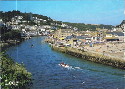 Postkarte dann DREI Ine Jon Lay The Cam Loo BLASS JUM East Looe Beach AA03968
