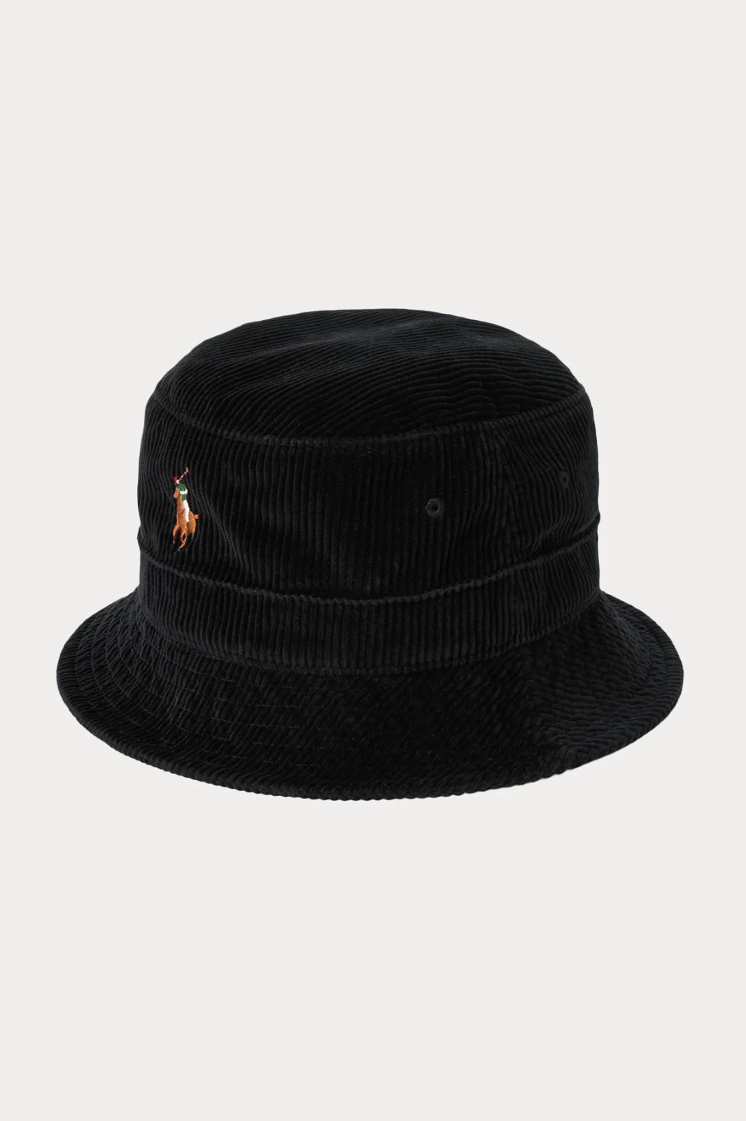 PONY Polo Ralph Lauren Uomo Cappello a Secchiello in Velluto a coste con Cavallo Ricamato Nero S M