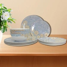 12-Piece Bone China Dinnerware Set for 4 – Includes Round Plates and Soup Bowls