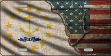 Rhode Island/American Flag Novelty Metal License Plate Tag LP12418