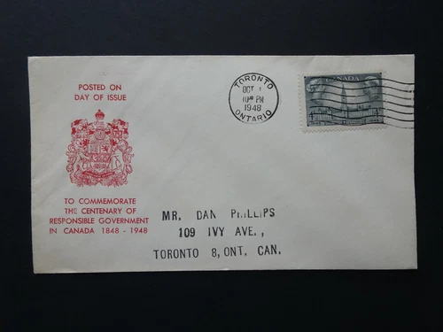 CAN Canada Centenary Responsible Government First day stamp cover dated 1948