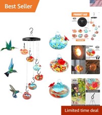 Elegant Wind Chime Hummingbird Feeder - Hand-Blown Glass Garden Decoration