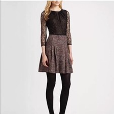 RED VALENTINO DRESS Black Lace Top/Pink Black Tweed Wool Skirt Lined Size L