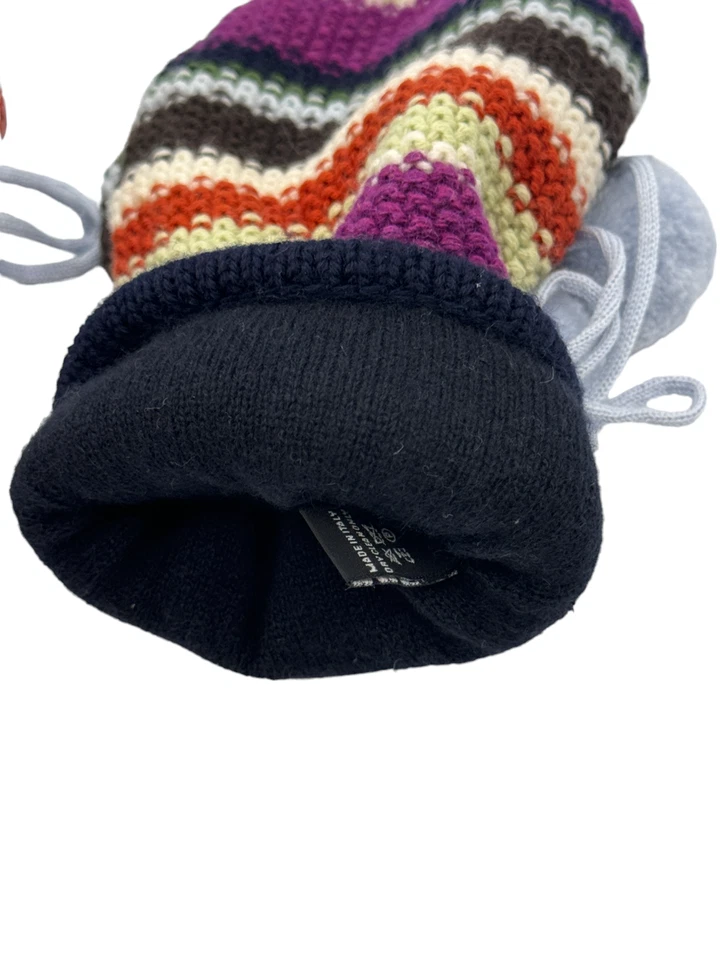 Coach Legacy 2006 Rayas Multicolor 100% Lana Mitón Italia Raro Azul Pom Pom Foto 3 de 4